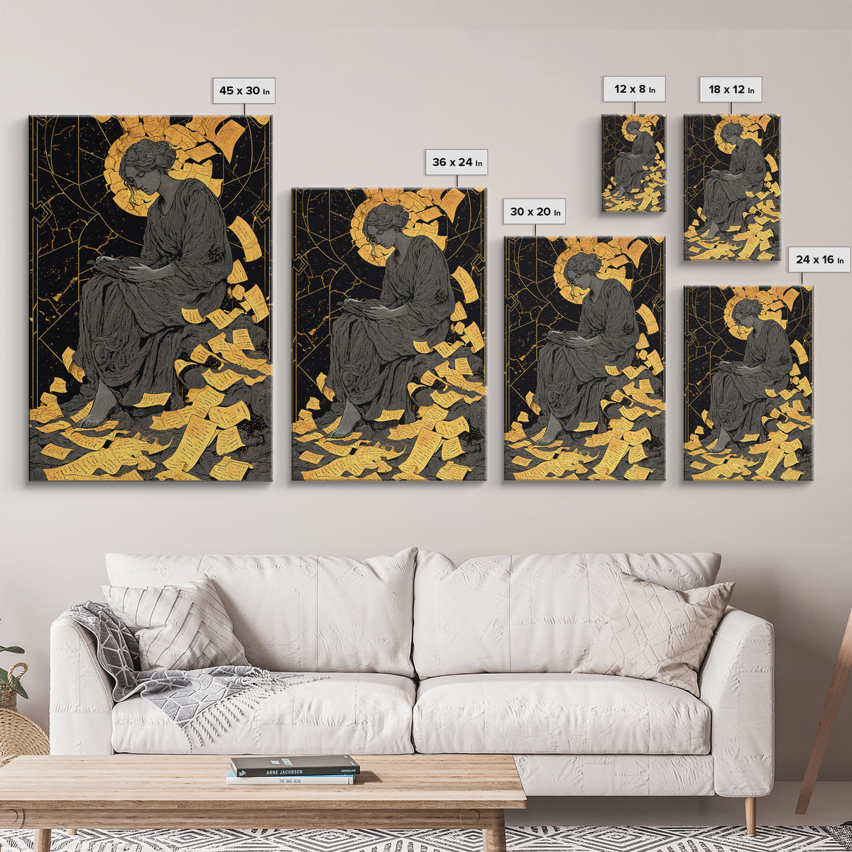 Roman Emperor Bust Canvas Gold Canvas Print, Ancient Warrior Wall Art, Classical Statue Artwork, Mythology Inspired Real Wood Frame