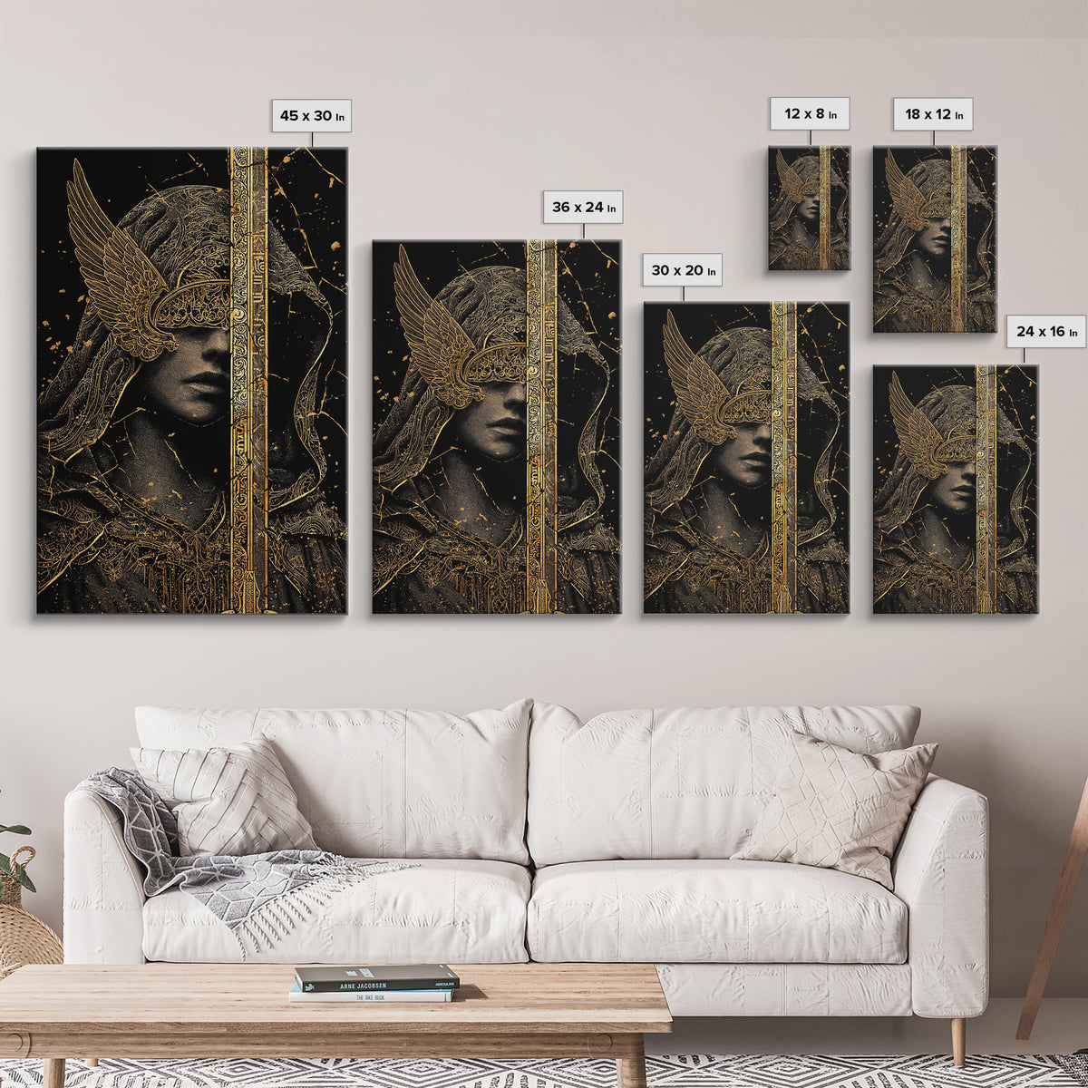 Medusa Mythical Creature Canvas Gold Canvas Print, Ancient Serpent Goddess Art, Classical Monster Wall Decor Real Wood Frame