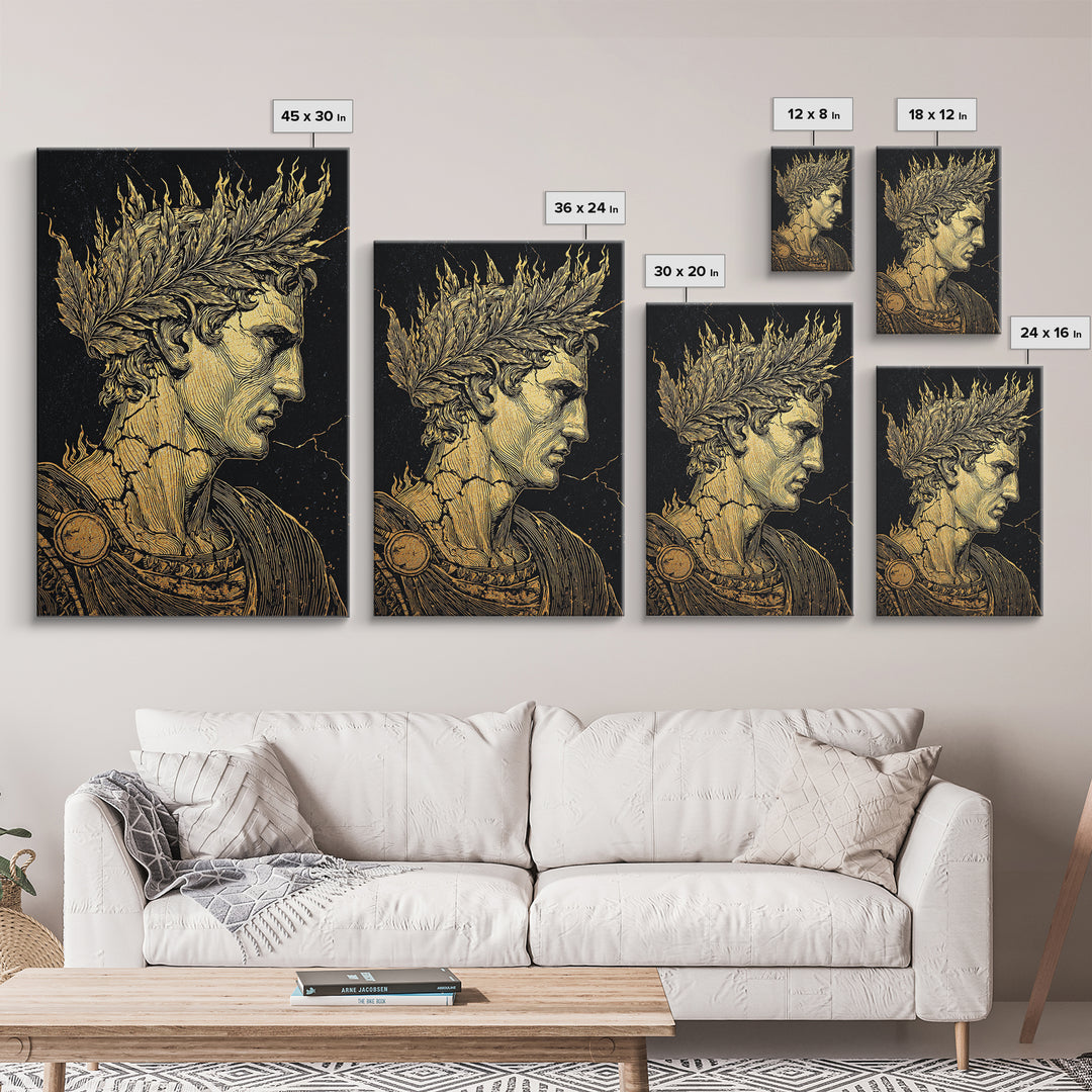 Mythical Goddess Canvas Gold Canvas Print, Ancient Fantasy Wall Art, Mystical Woman With Symbols, Mythology Inspired Real Wood Frame