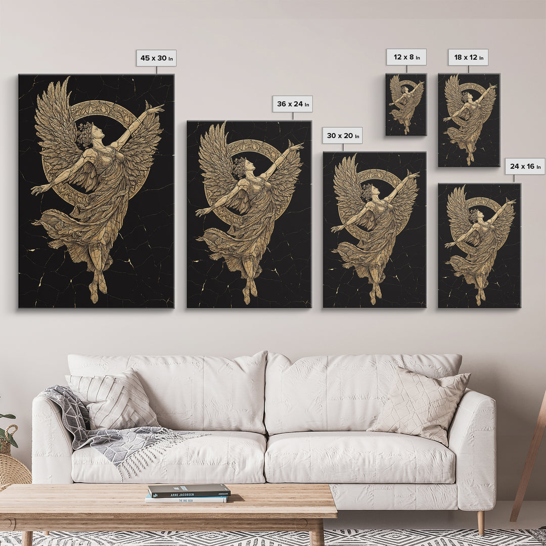 Victory Goddess Nike Canvas Gold Canvas Print, Mythology Inspired Wall Art, Real Wood Frame, Luxury Ancient Greek Decor