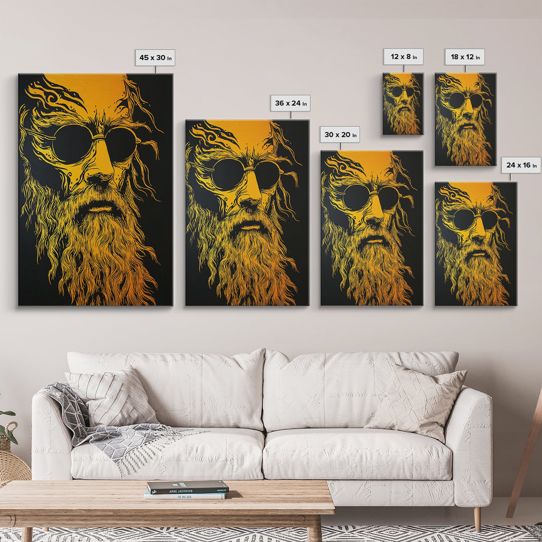 Odin Norse God Canvas Gold Canvas Print, Viking Mythology Wall Art, Real Wood Frame, Ancient Warrior Norse Decor For Home