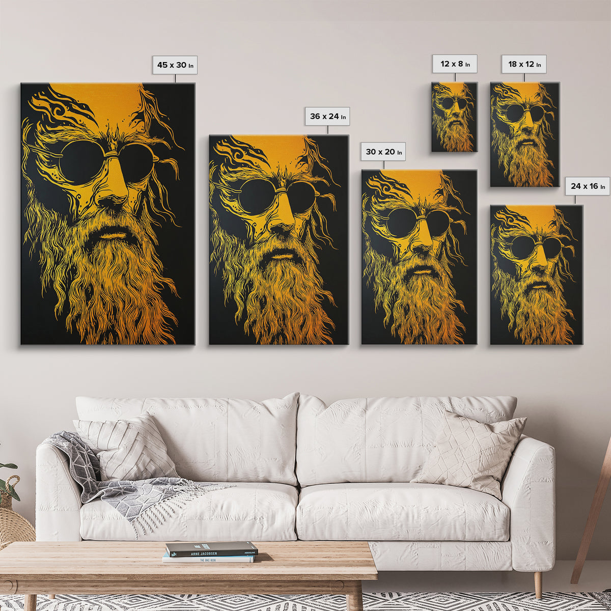 Odin Norse God Canvas Gold Canvas Print, Viking Mythology Wall Art, Real Wood Frame, Ancient Warrior Norse Decor For Home
