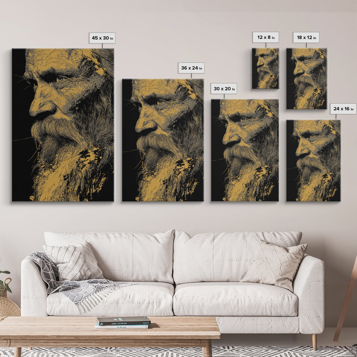 Odin Warrior God Canvas Gold Canvas Print, Norse Mythology Inspired Art, Real Wood Frame, Viking Legend Wall Decor Statement