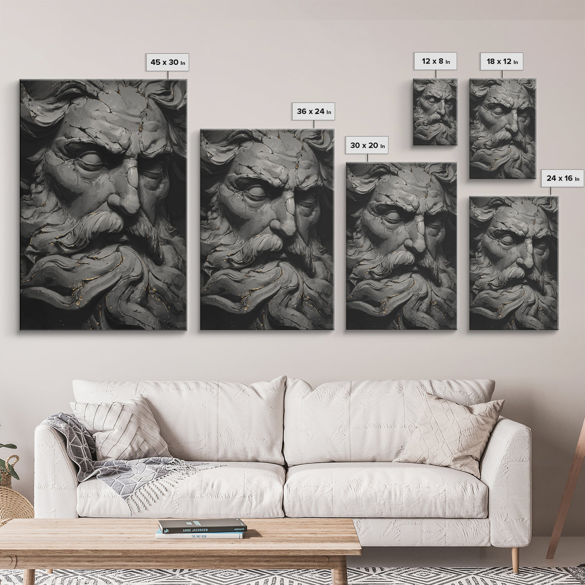 Odin On Throne With Ravens And Wolves, Norse Mythology Decor, Canvas Gold Art, Viking God Print, Real Wood Frame, Nordic Legend