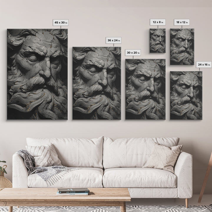 Odin On Throne With Ravens And Wolves, Norse Mythology Decor, Canvas Gold Art, Viking God Print, Real Wood Frame, Nordic Legend