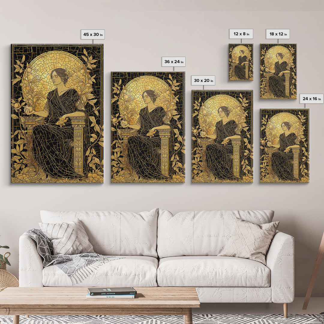 Persephone Mosaic Style Canvas Gold Canvas Print, Mythology Wall Art, Goddess Decor, Elegant Greek Inspired Real Wood Frame
