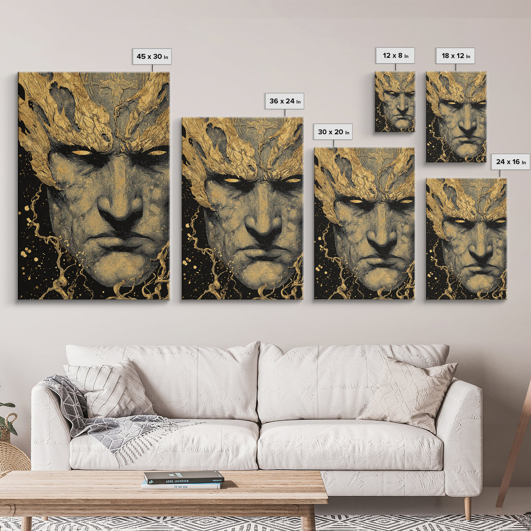 Prometheus Mythological Titan Canvas Gold Canvas Print, Fire Bringer Greek Myth Canvas Gold Art, Real Wood Frame Ancient Legend Decor