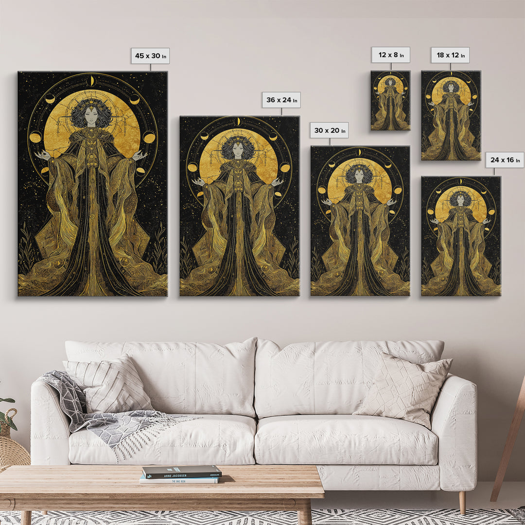 Hecate Canvas Gold Canvas Print, Goddess Of Magic Art, Real Wood Frame, Mythology Wall Decor, Ancient Luxury Artwork