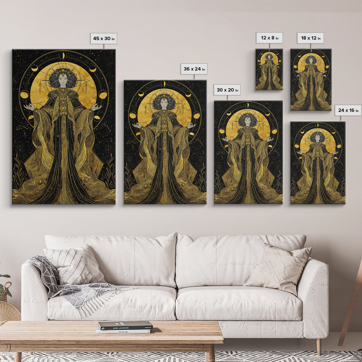 Hecate Canvas Gold Canvas Print, Goddess Of Magic Art, Real Wood Frame, Mythology Wall Decor, Ancient Luxury Artwork