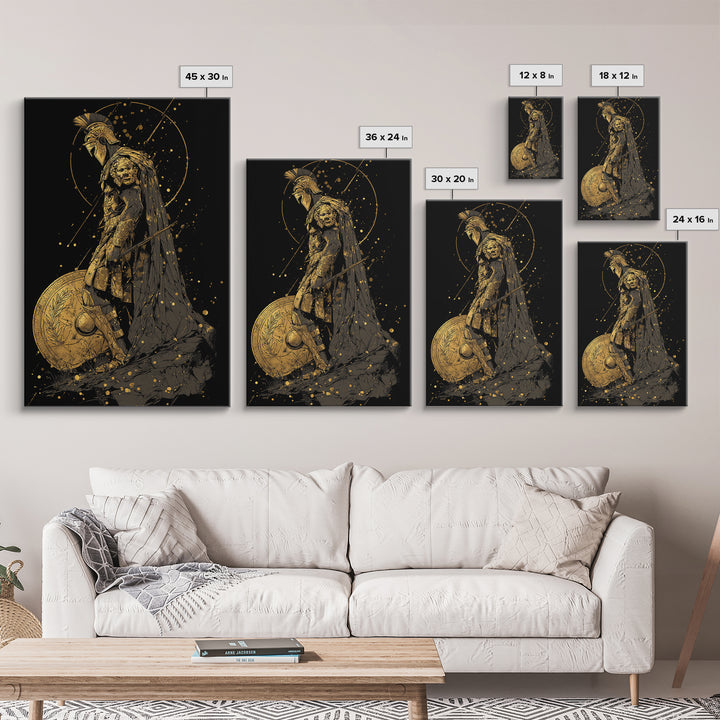 Mars Warrior Canvas Gold Canvas Print, Roman God Art, Real Wood Frame, Ancient Battle Decor, Mythology Canvas Artwork