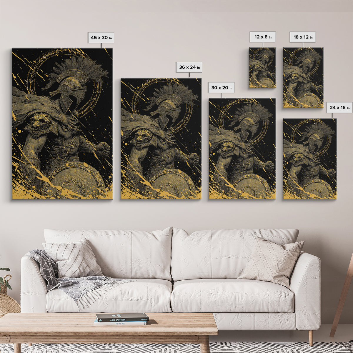 Ares Canvas Gold Canvas Print, Greek God Of War Art, Real Wood Frame, Warrior Decor, Mythology Luxury Canvas Artwork