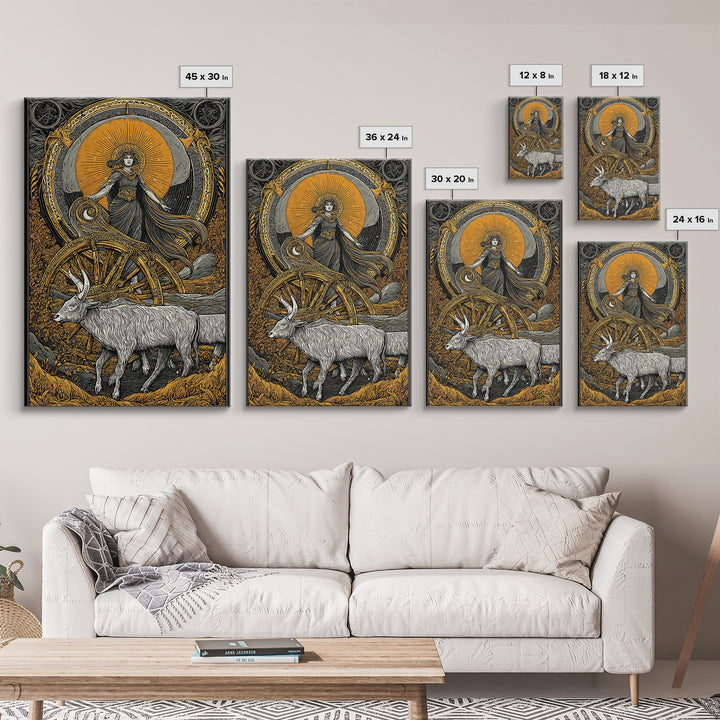 Rhea Canvas Gold Canvas Print, Titaness Mother Goddess Art, Real Wood Frame, Ancient Greek Decor, Mythology Artwork