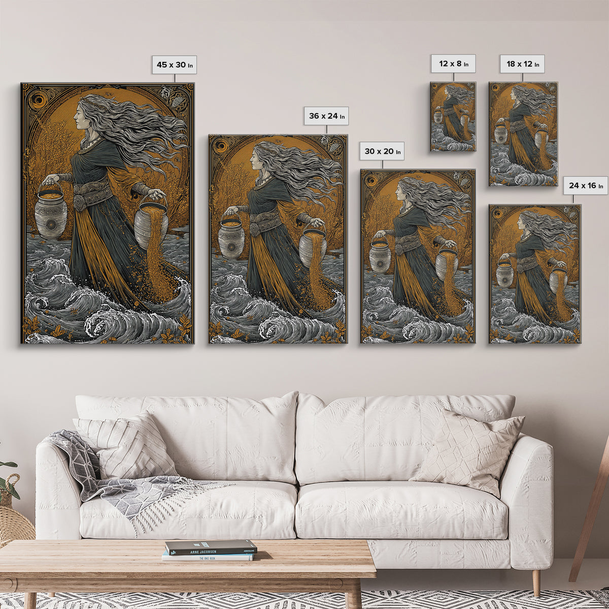 Aquarius Goddess Canvas Gold Canvas Print, Mythology Wall Art, Luxury Astrology Artwork, Real Wood Frame, Unique Home Decor
