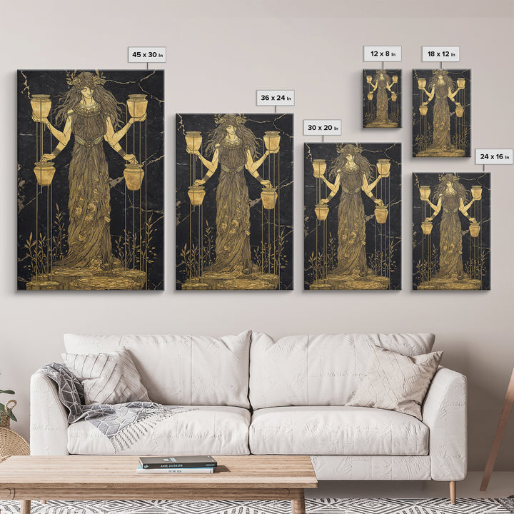 Divine Water Bearer Canvas Gold Canvas Print, Celestial Mythology Art, Astrology Wall Decor, Real Wood Frame, Elegant Gift