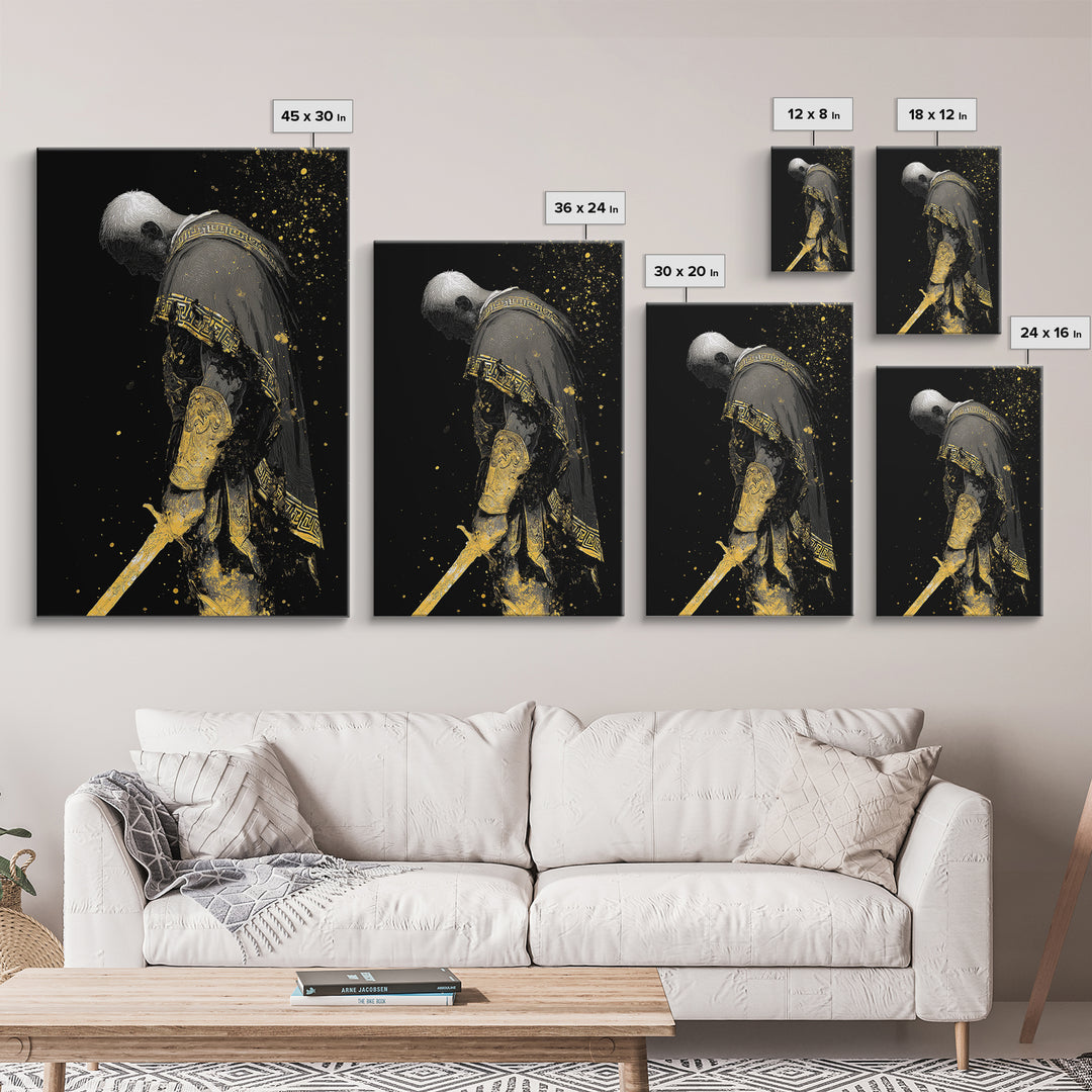 Roman General Canvas Gold Art, Historical Wall Print, Luxury Myth Inspired Home Decor, Collectible Ancient Artwork, Real Wood Frame