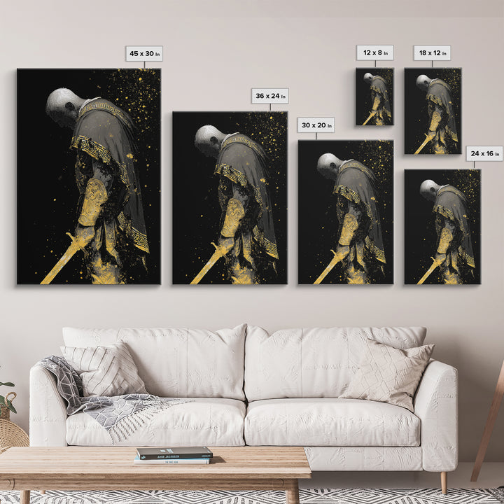 Roman General Canvas Gold Art, Historical Wall Print, Luxury Myth Inspired Home Decor, Collectible Ancient Artwork, Real Wood Frame