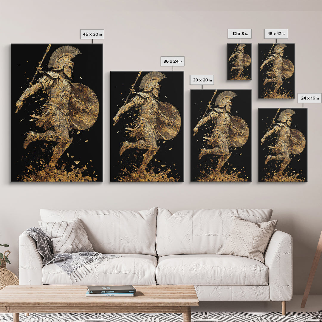 Shattered Roman Soldier, Canvas Gold Canvas Print, Mythology Inspired Warrior Wall Art, Real Wood Framed Print