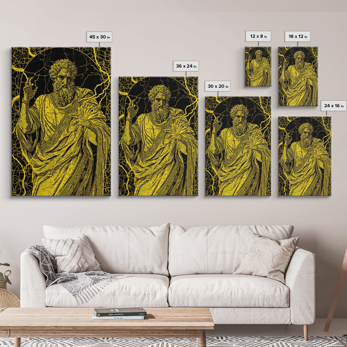 Divine Ruler Canvas Gold Canvas Print, Classical God Wall Art, Ancient Power Decor, Luxury Mythology Artwork, Real Wood Frame