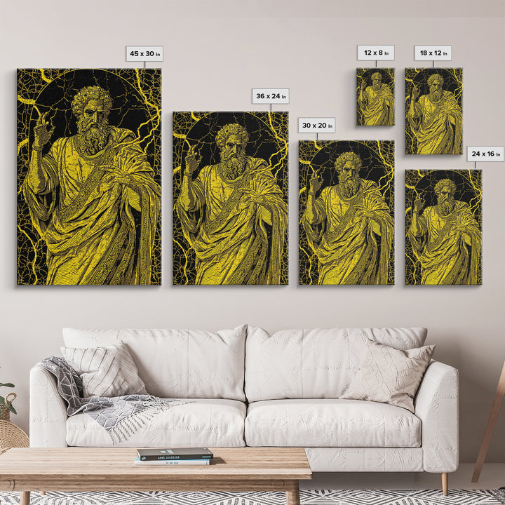 Divine Ruler Canvas Gold Canvas Print, Classical God Wall Art, Ancient Power Decor, Luxury Mythology Artwork, Real Wood Frame