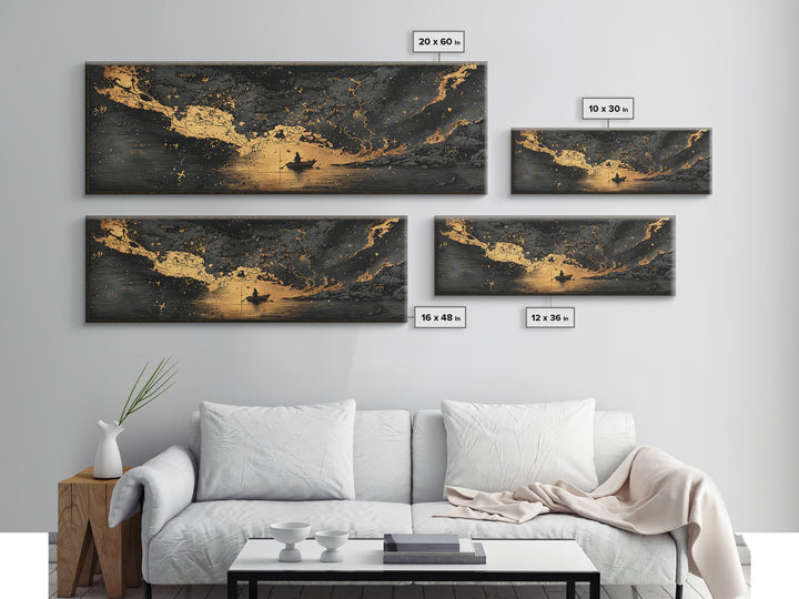 Celestial Map Artwork, Mythological Constellation And Ancient Sky Design, Gold Canvas Print, Real Wood Frame Wall Decor