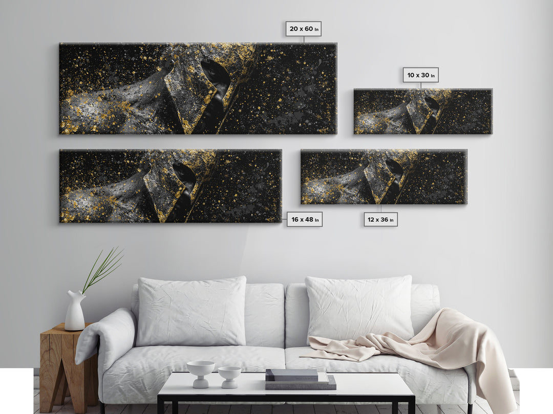 Abstract Spartan Helmet, Mythological Greek Warrior Armor Decorative Wall Artwork, Gold Canvas Print, Real Wood Frame Decor