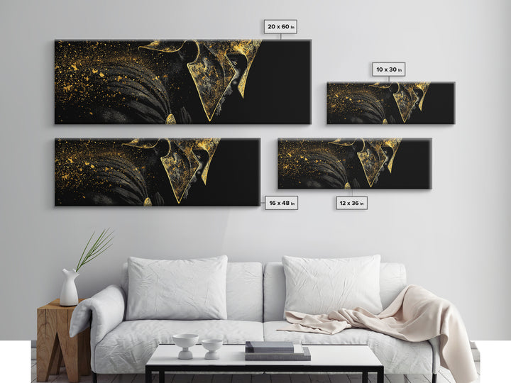 Spartan Helmet Side View, Mythological Greek Warrior Armor Decorative Wall Artwork, Gold Canvas Print, Real Wood Frame Art