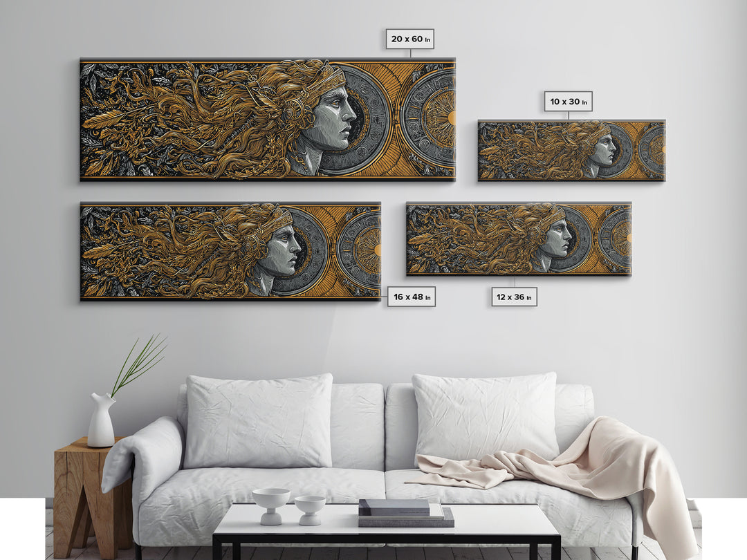 Temple Of Olympus Illustration, Ancient Greek Architecture Gold Canvas Print, Mythology Wall Art, Real Wood Frame