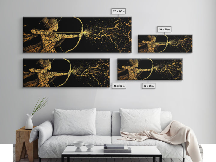 Artemis Golden Archer Illustration, Ancient Greek Goddess Gold Canvas Print, Mythology Wall Art, Real Wood Frame