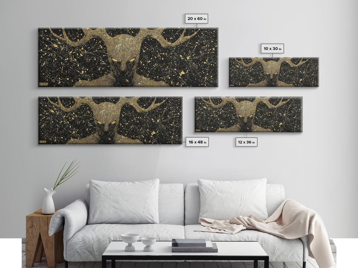 Crius Titan Of Constellations, Mythology Illustration Gold Canvas Print, Greek Titan Wall Art, Real Wood Frame