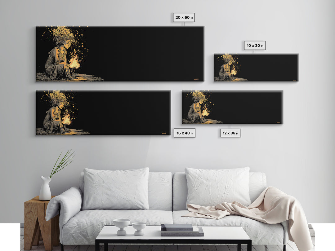 Hestia Goddess Gold Canvas Art, Mythological Woman Wall Print, Greek Deity Of Home And Flame, Real Wood Frame, Collectible Decor