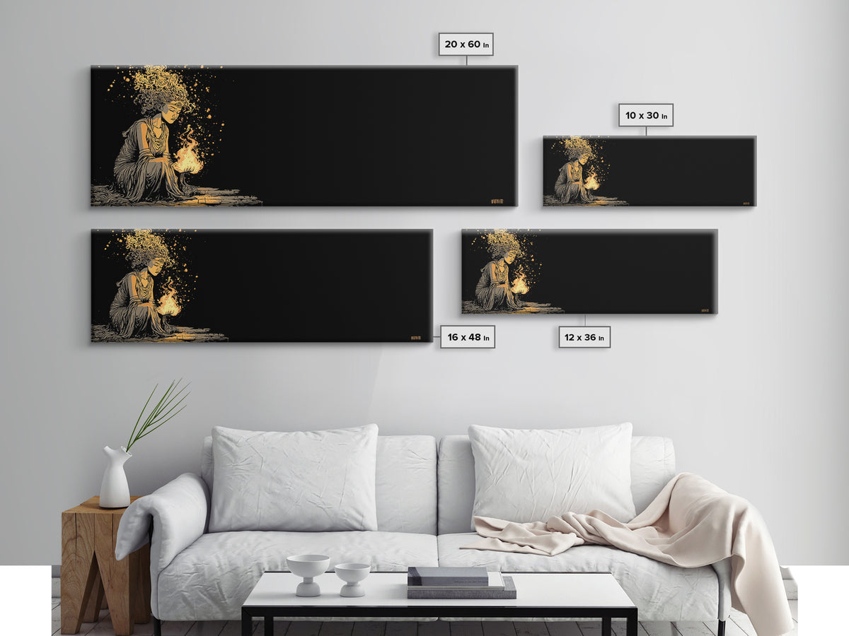 Hestia Goddess Gold Canvas Art, Mythological Woman Wall Print, Greek Deity Of Home And Flame, Real Wood Frame, Collectible Decor