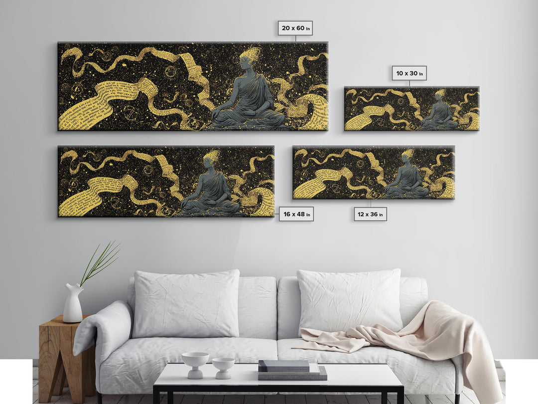 Mnemosyne Goddess Gold Canvas Print, Greek Mythology Wall Art, Muse Mother Illustration, Real Wood Frame, Elegant Statement Decor