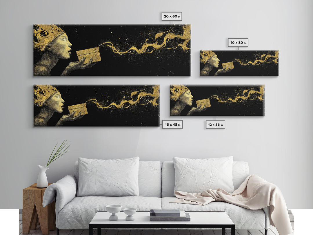Pandora’s Gift Gold Canvas Print, Mythology Wall Art, Real Wood Framed Print, Luxury Goddess Artwork, Home Decor