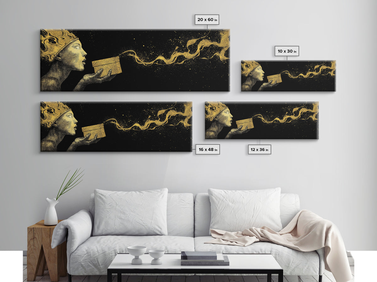Pandora’s Gift Gold Canvas Print, Mythology Wall Art, Real Wood Framed Print, Luxury Goddess Artwork, Home Decor