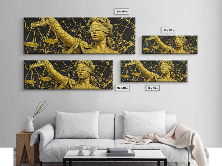 Themis Blind Justice Gold Canvas Art, Greek Goddess Wall Print, Real Wood Frame Canvas Print, Law And Justice Statue Artwork