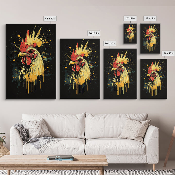 Baining Tribal Mask Gold Canvas Art, Splatter Style Face Artwork, Ethnic Tribal Wall Hanging Decor, Real Wood Frame