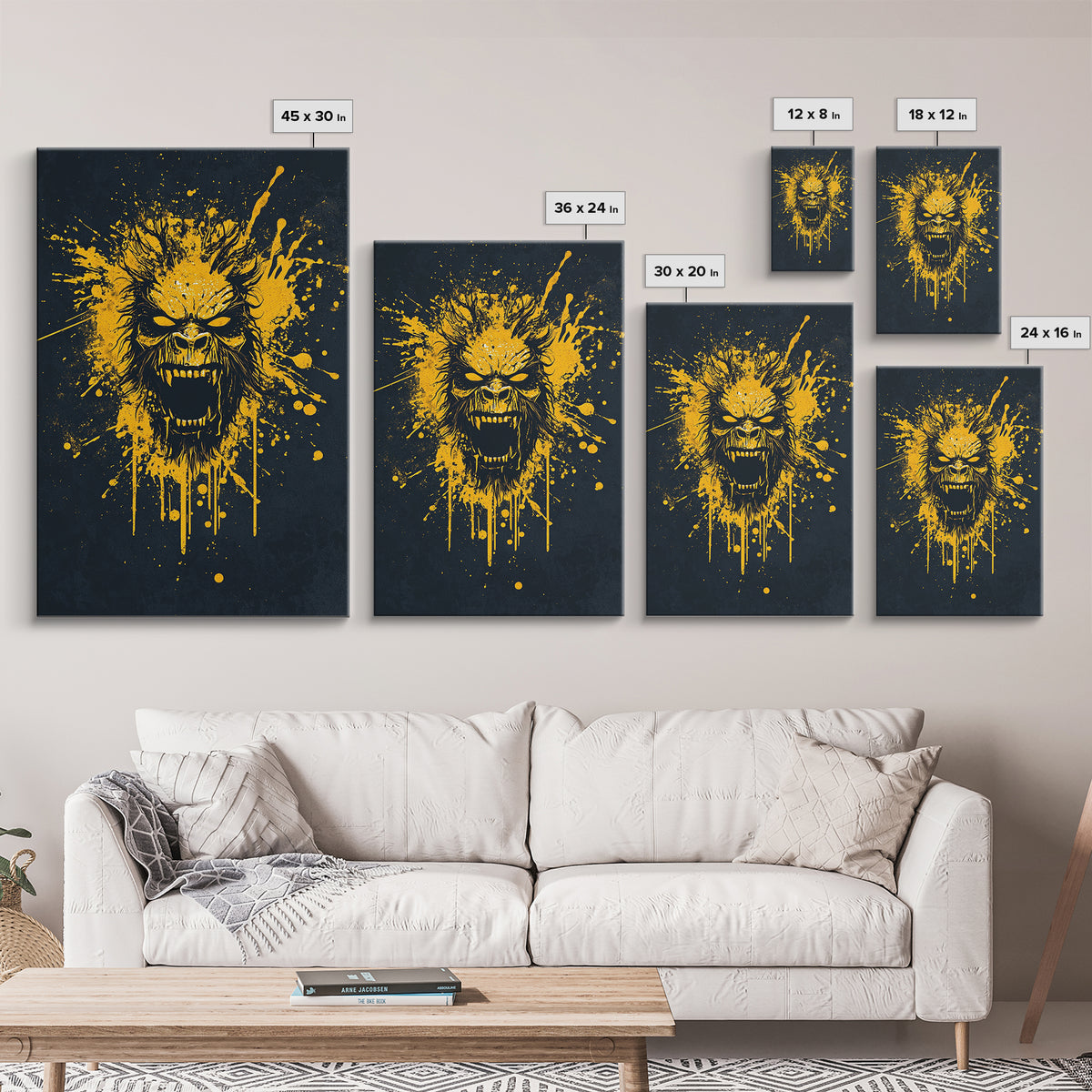 Bear Face Gold Canvas Print, Animal Splatter Art, Fierce Wildlife Wall Decor, Real Wood Frame, Modern Bold Statement Art