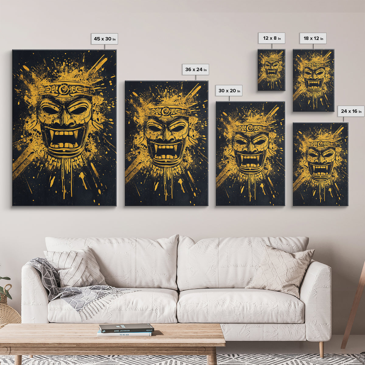 Shark Head Gold Canvas Print, Splatter Ocean Art, Fierce Predator Wall Decor, Real Wood Frame, Modern Marine Artwork
