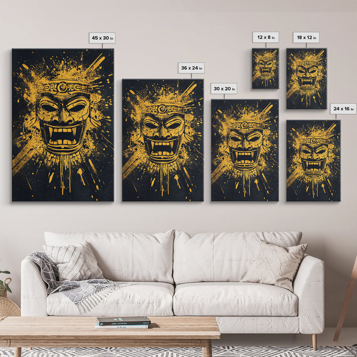 Shark Head Gold Canvas Print, Splatter Ocean Art, Fierce Predator Wall Decor, Real Wood Frame, Modern Marine Artwork