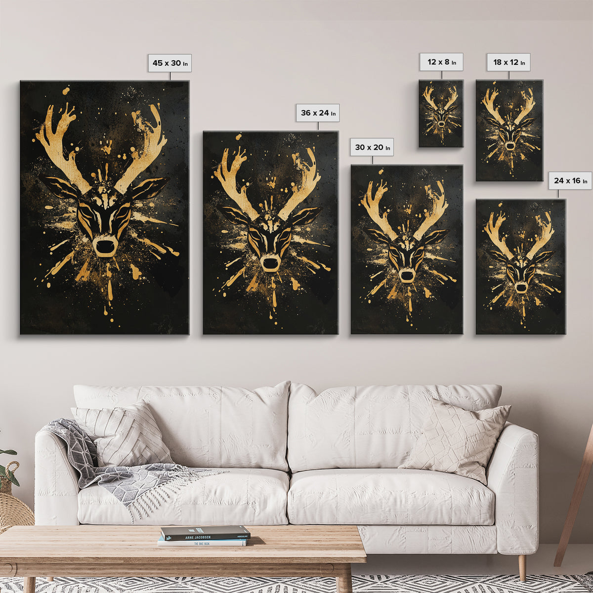 Textured Tribal Mask Gold Canvas Print, Splatter Art Design, Abstract Cultural Wall Art, Real Wood Frame, Bold Decor Piece