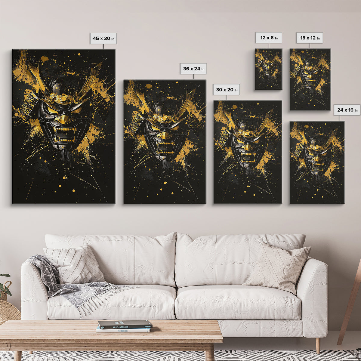 Vampire Mask Gold Canvas Print, Gothic Splatter Wall Art, Horror Decor, Real Wood Frame, Dark Artistic Statement Artwork