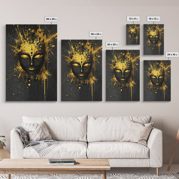Goddess Face Gold Canvas Print, Spiritual Wall Decor, Sacred Feminine Art, Real Wood Framed Modern Gold Artwork
