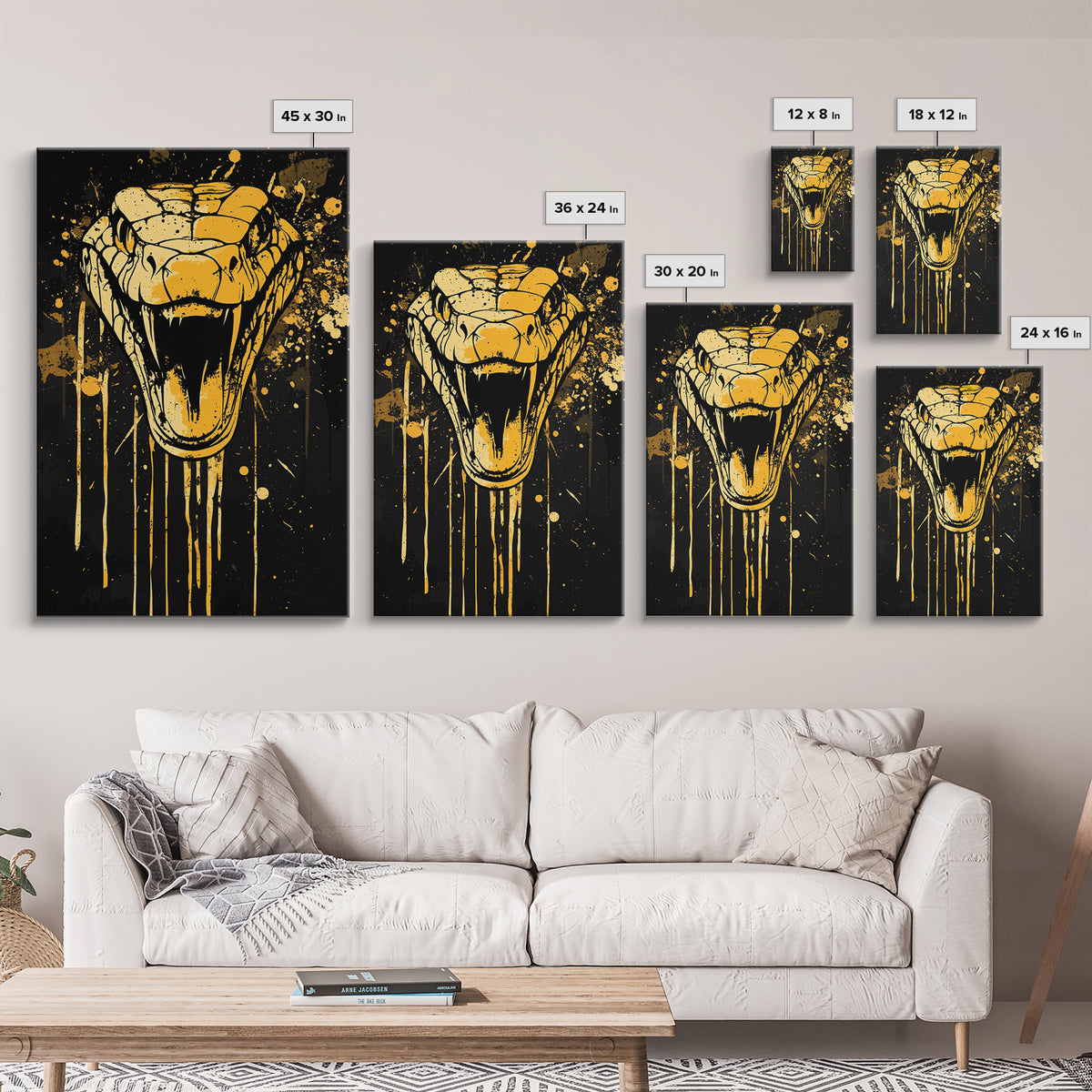 Viper Snake Fang Artwork,Modern Animal Wall Decor,Real Wood Frame,Bold Serpent Art,Striking Statement Decor