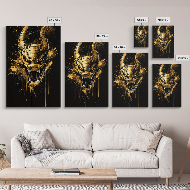 Mythical Dragon Face Artwork,Modern Fantasy Wall Decor,Real Wood Frame,Bold Creature Art,Striking Home Accent