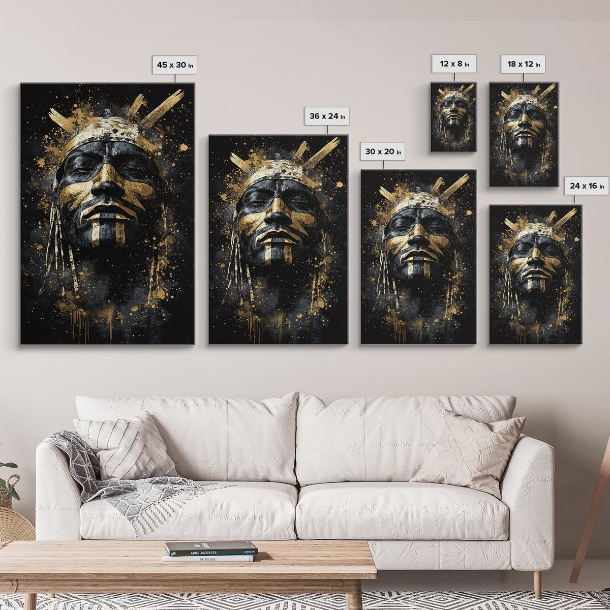 Tribal Warrior Mask Art,Bold Cultural Wall Decor,Real Wood Frame,Striking Tribal Artwork,Modern Statement Piece