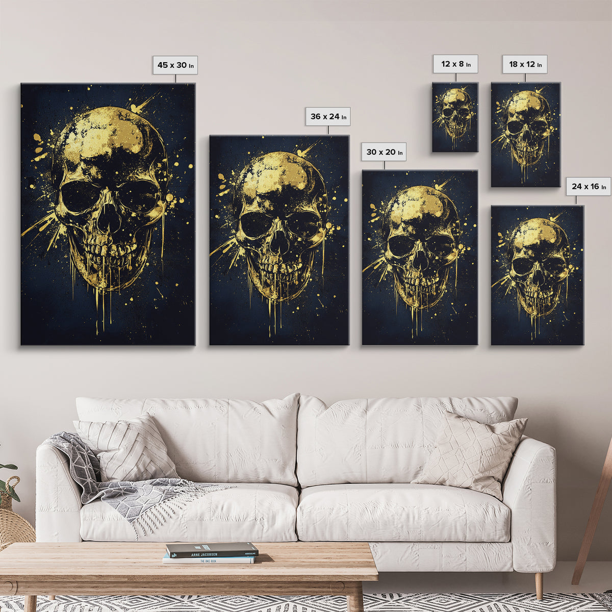 Bold Skull Artwork,Modern Gothic Wall Decor,Real Wood Frame,Striking Macabre Art,Edgy Statement Home Accent