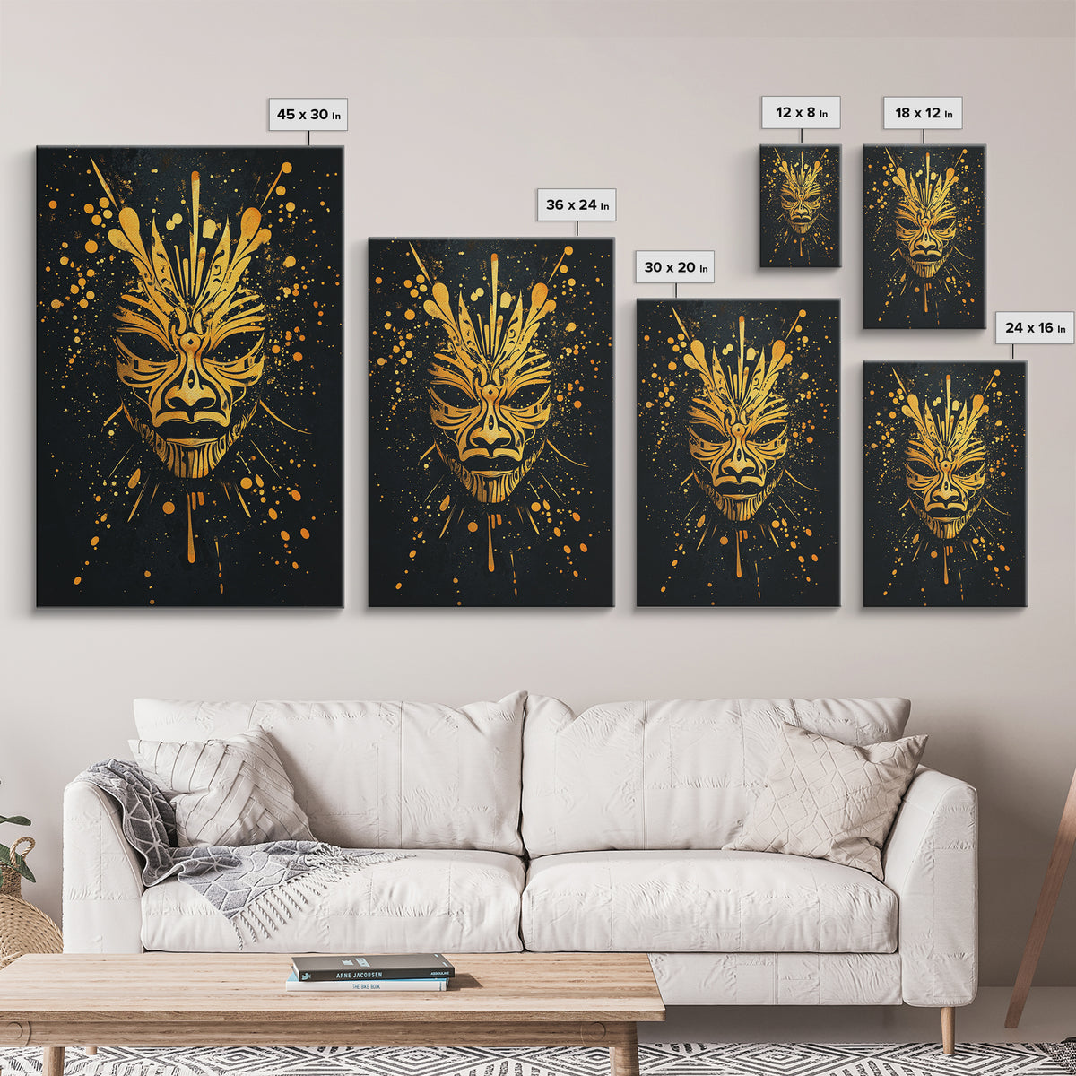 Ornate Tribal Mask Artwork,Bold Cultural Wall Decor,Real Wood Frame,Striking Ethnic Art,Modern Statement Accent