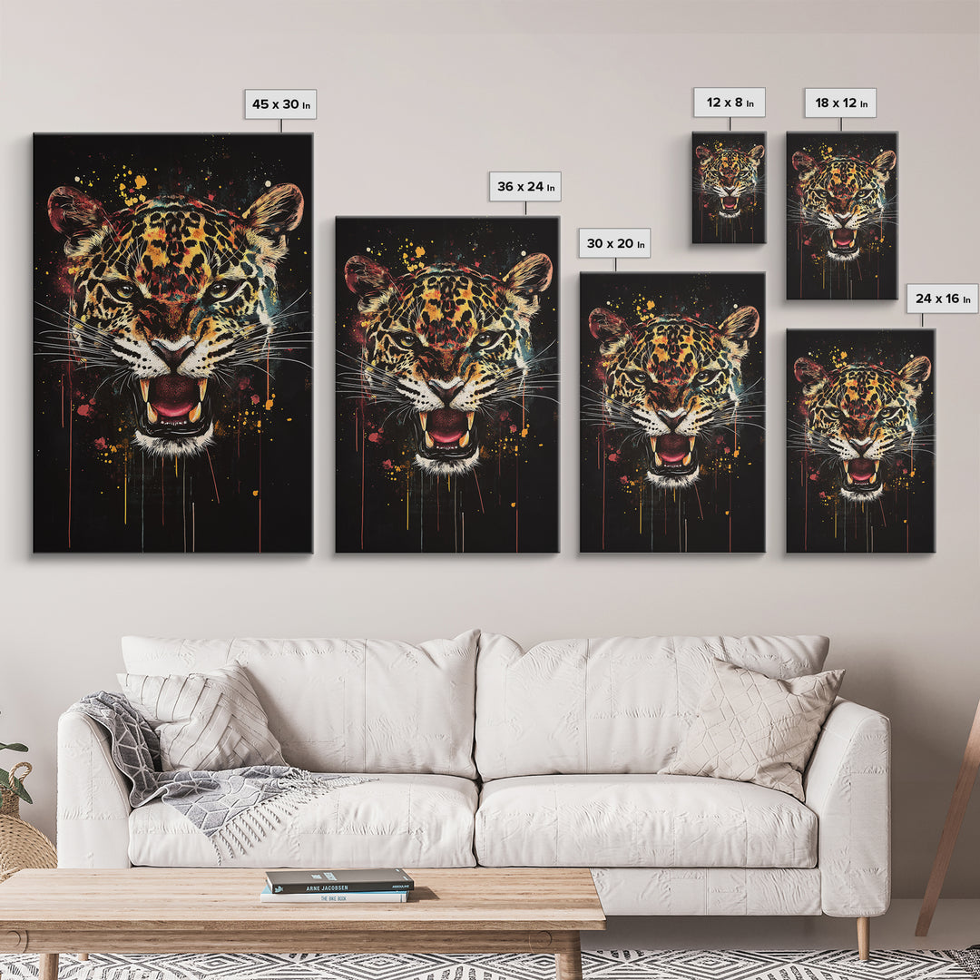 Jaguar Roar Gold Canvas Print, Animal Wall Art, Real Wood Frame, Bold Wildlife Decor, Tribal Inspired Big Cat Home Accent