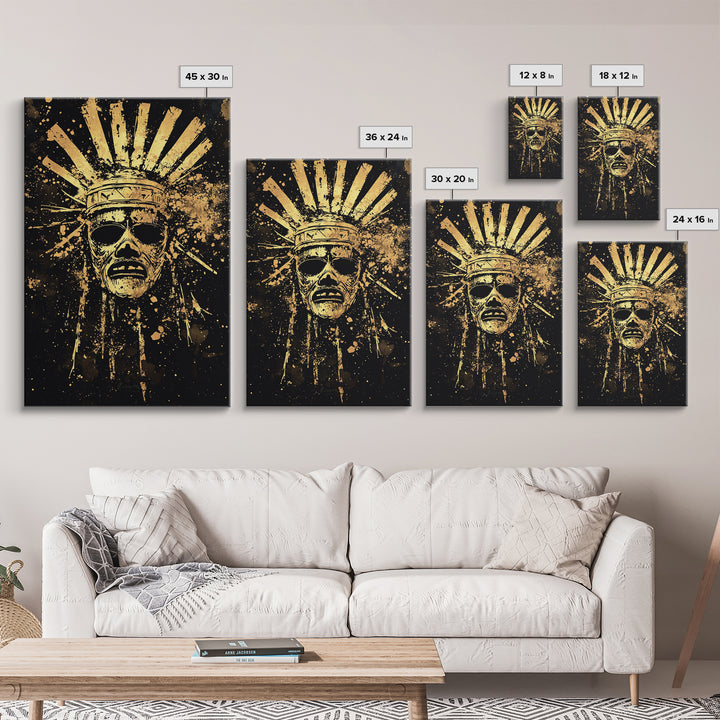 African Goddess Splatter Portrait, Gold Canvas Print, Cultural Wall Art, Real Wood Frame, Bold Feminine Artwork
