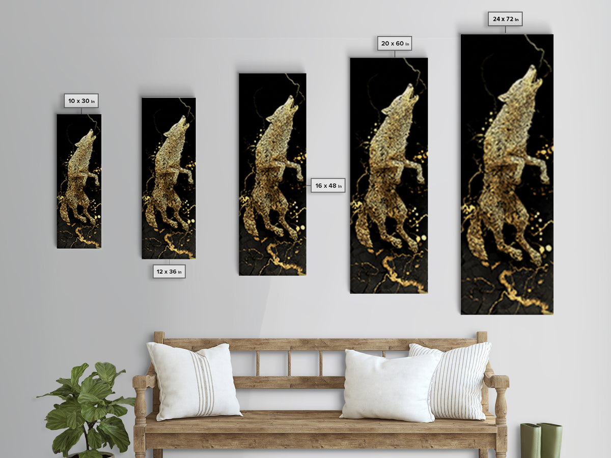 Wolf Fenrir Norse Mythology Canvas Gold Art Canvas Art, Viking Office Wall Decor for Men, framed in natural real wood